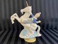 Unique Vintage Emson Clown Riding a Unicorn Rotating Music Figurine