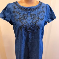Old Navy Womens S Blue Embroidered Scalloped Hem Boho Festival Chambray Office