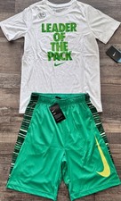 NWT Nike Boys YLG Green/White/Yellow LEADER OF THE PACK Dri-Fit Shorts Set Large