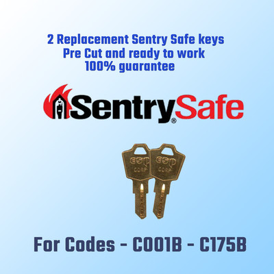 C001B-C175B. 2 New Keys For Sentry Safe Locks, Keys Will Be Pre Cut To Your Code