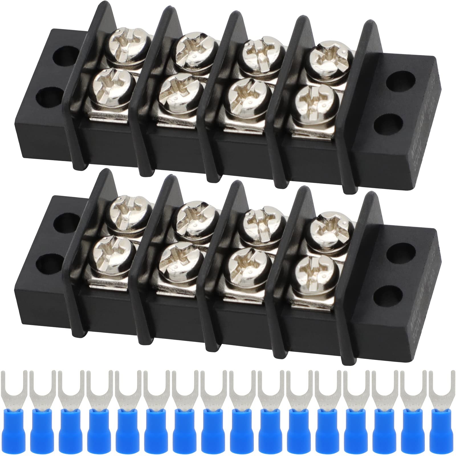 Terminal Block,2 Pack 4 Circuits 20-30A 200v-450v Dual Row Screw Terminals St...