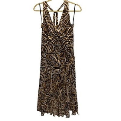 Mikai by Jerry Shabo Silk Halter Midi Dress Geometric Print Size M