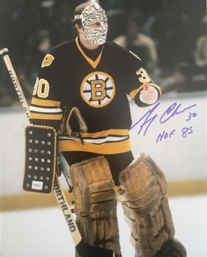 Photo signée Gerry Cheevers Boston Bruins 8x10 avec inscription HOF 85 - Photo 1/1