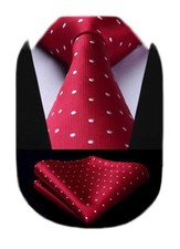 Polka Dot Red Ties for Men Handkerchief Woven Classic Silk Mens Ties and Pock...