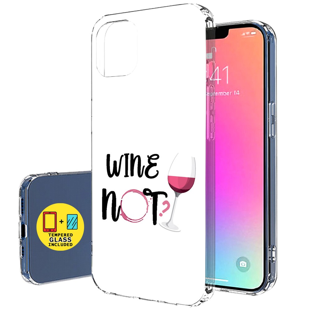 Slim Case for Apple iPhone 14 Max, Wine Not Print, Glass Screen, US