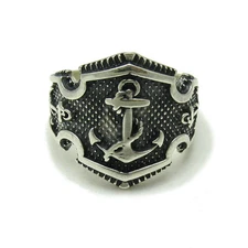 Handmade Mens 925 Silver Ring - Anchor Motif Symbol Hope & Strength