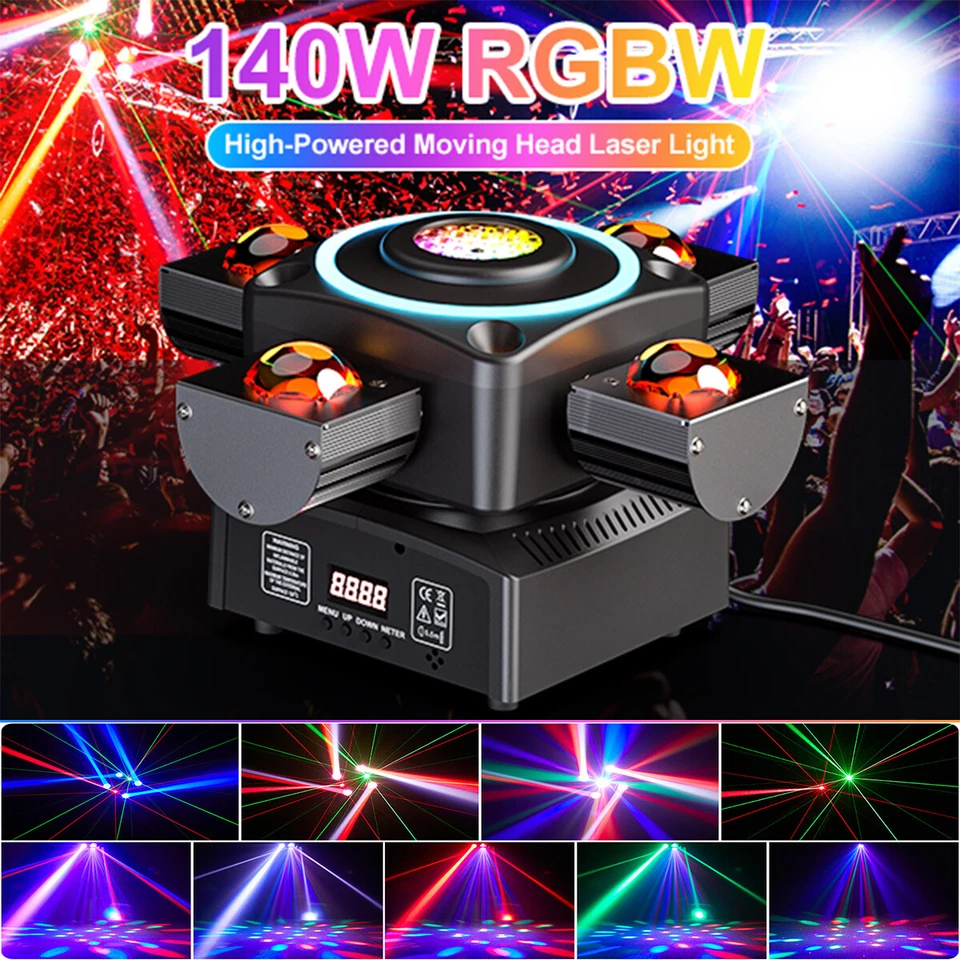 140W RGBW LED Laser Beam 4Arms Moving Head Stage Light DMX DJ Disco Party Lights - Image 4 of 4