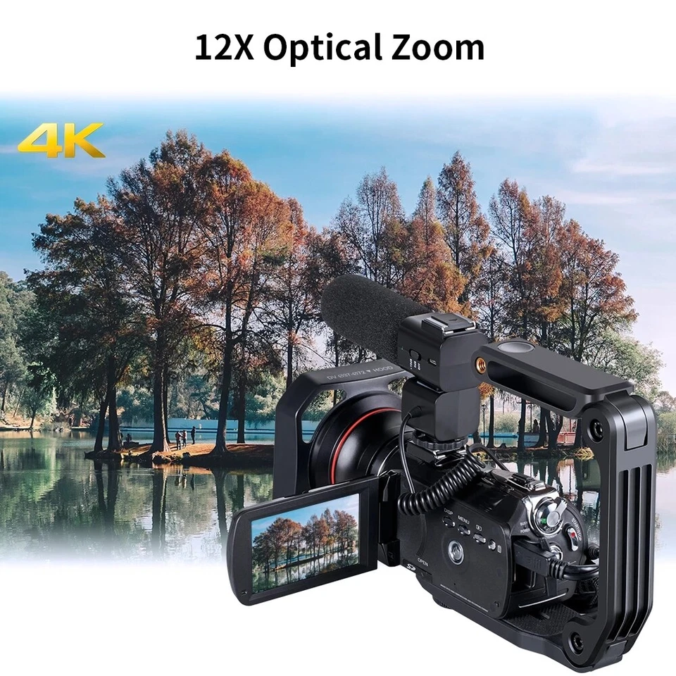 Digital Hd Video Camera 12X Optical Zoom Recorder Camcorder Black DV Handycam - Image 2 of 4