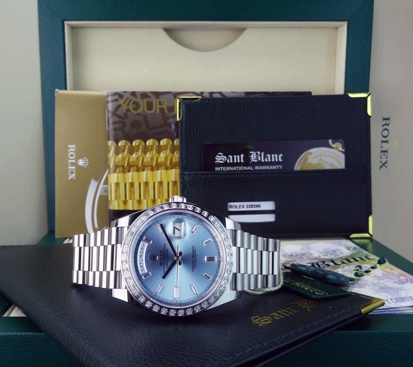 ROLEX 40mm Platinum Day Date 40 President Ice Blue Diamond 228396 TBR SANT BLANC - Bild 1 von 4