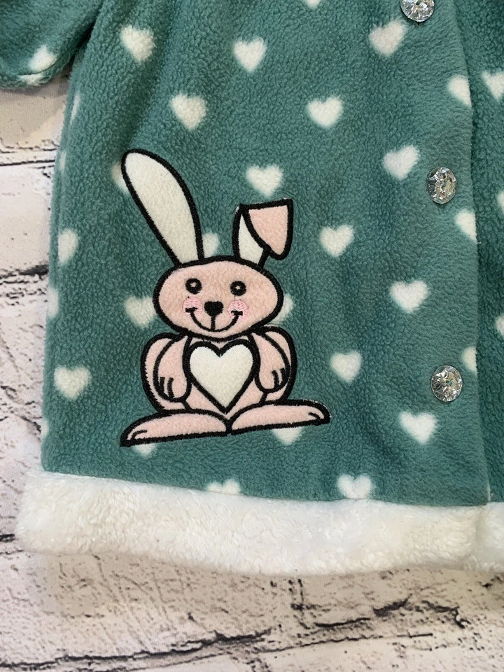 复古 Toughskins 女孩尺寸 3T 绿色抓绒夹克兔子/pokaDot 纽扣 — 第 3/4 张图片