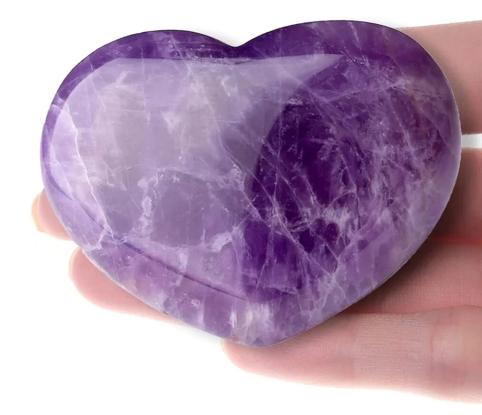 NATURAL AMETHYST CRYSTAL QUARTZ HEART HEALING STONE ANXIETY RELIEF PALM STONE - Image 3 of 4