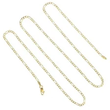 Genuine 18K Yellow Gold Filled Italian Figaro Chain Necklace, Many Width/Length