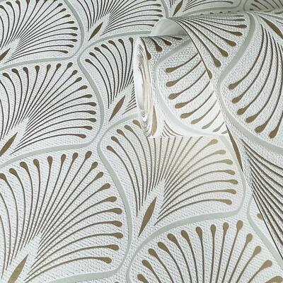 Layla Retro Art Deco Geometric Metallic Fans - White GV3101 - GranDeco Wallpaper
