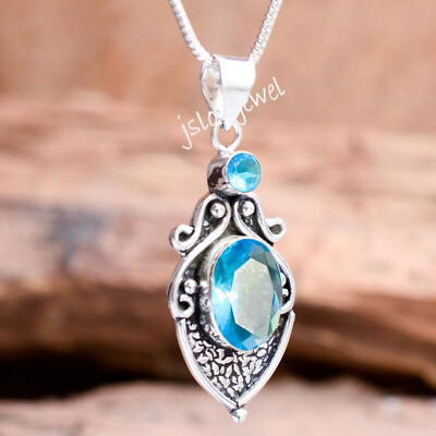 Schweizer Blautopas Multi Edelstein 925 Sterling Silber Anhänger Funktion Sch...