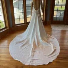*Maggie Sottero Ivory Satin Empire Detach Train Bridal Gown Wedding Dress Size 6