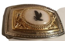 Metal Goldtone Belt Buckle White Center and Etched Eagle