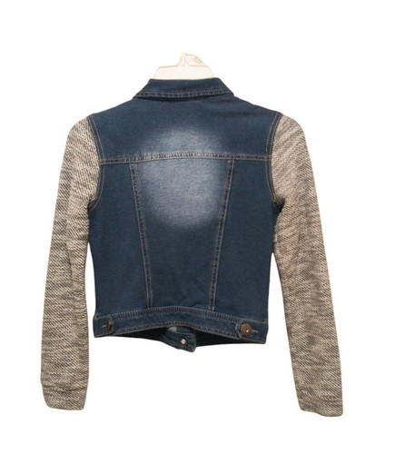 Mudd Blue Jean Jacket Girls Size 12 Knit Sleeves 4-pocket Front - Picture 2 of 9
