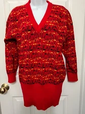 Vintage 80's GITANO Italy V-Neck Pullover Long Sweater Red Women's L Acrylic