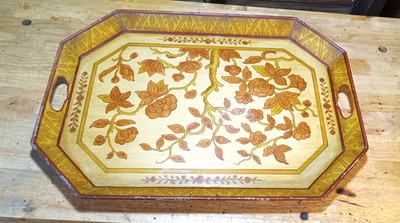 Vintage Hand Painted Decorative Laquer Wood Tray 23'' x 17''