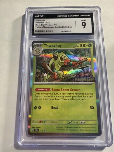 Pokemon Card Thwackey SVP 115 Twilight Masquerade Battle Prerelease - CGC 9