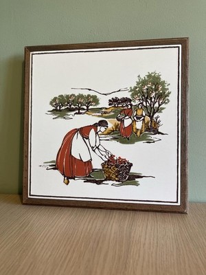 Vintage italienische Keramik Holz Fliese Untersetzer Topf Ständer Galerie Wand, Cottagecore