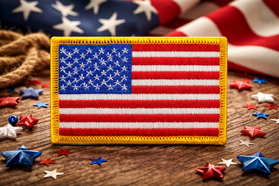 #ad AMERICAN FLAG PATCH embroidered iron on GOLD BORDER USA US United States QUALITY $24.99