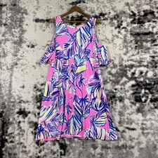Lilly Pulitzer Somerset Open Cold Dress Womens Size Medium Tiki Pink Rayon