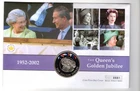 2002 GOLDEN JUBILEE - FALKLANDS MERCURY COIN FDC FROM COLLECTION C33