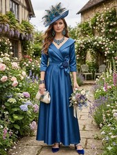 Elegant Teal Blue Evening Gown - 3D Flower Detail - Formal Maxi Dress