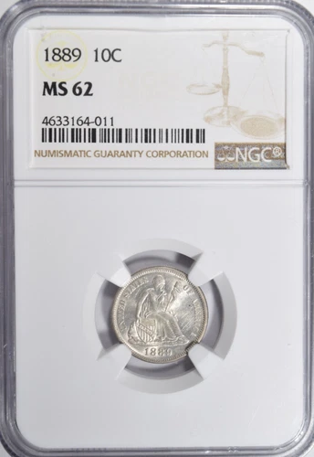 1889 SEATED LIBERTY DIME ~ SHARP STRIKE UNCIRCULATED BRIGHT WHITE NGC MS62!