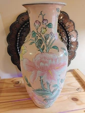 WBI Chinese Enameled Porcelain Art Vase Decor Floral Pink Peony 12.5"