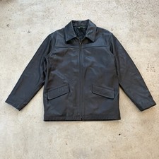 VTG 90s J. Crew Men's Black Leather Quilted Zip Front Jacket- Size medium