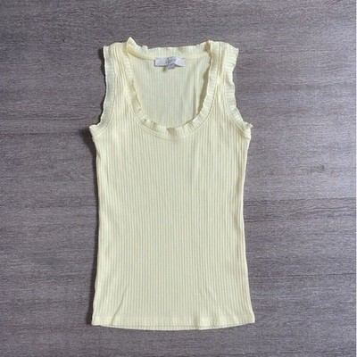 LOFT  Pastel Yellow Ribbed Scoop Ruffle Trim Neck Tank Women's Size XS 1351