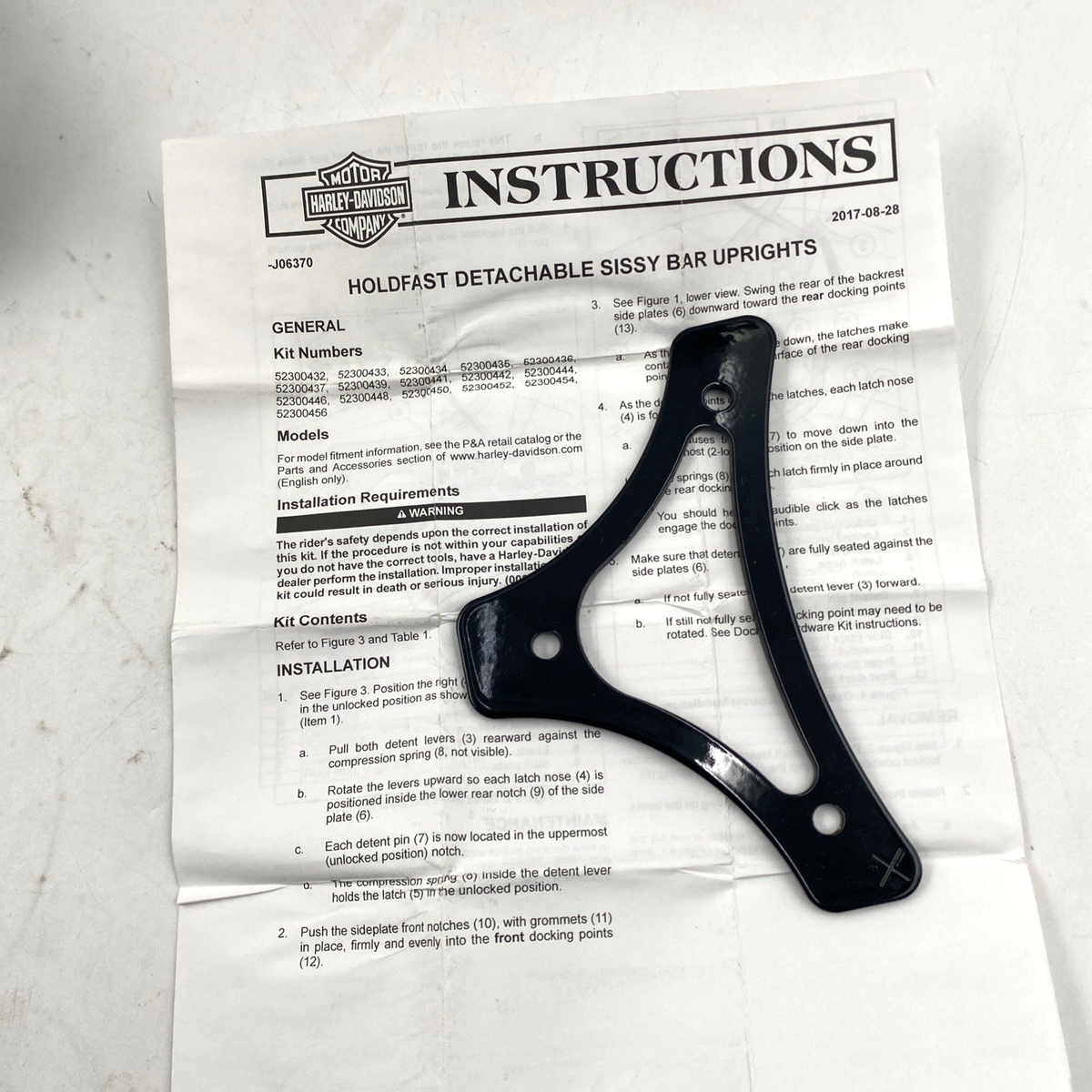 oem Harley 52300439 Black Standard Holdfast Sissy Bar Backrest 18