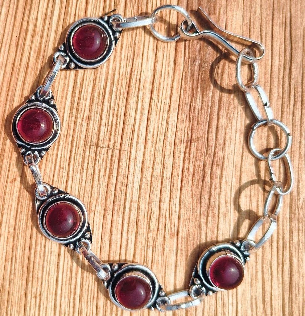 Bracelet En Argent Sterling Et Grenat – Style XIXe Siècle – Occasion – Bijou Vintage