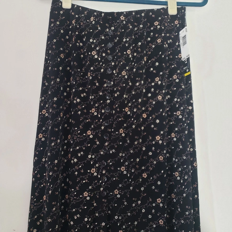 全新带标签 Y2K Briggs 纽约黑色花卉长裙 M 码 Cottagecore Boho Grunge — 第 3/4 张图片