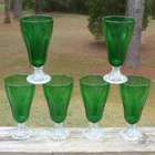 Vintage SET of 6 Anchor Hocking Burple Inspiration Green FOOTED ICED TEA GLASSES