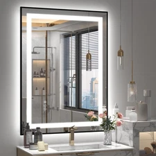 24x32 LED Bathroom Mirror with Black Frame, Lighted Vanity Mirrors for Bathro...