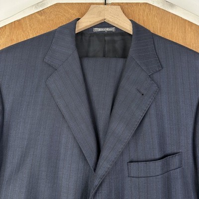 Ermenegildo Zegna Suit Mens 42R Navy Blue Striped 3 Button 100% Wool Pants 38x30