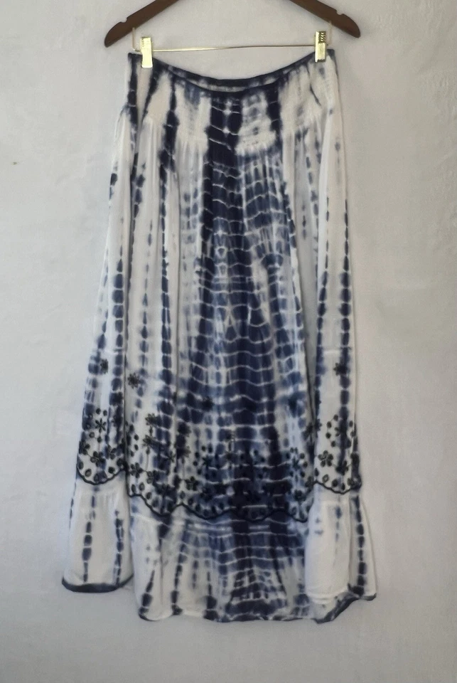 Falda Studio West para mujer MIDI talla XL azul tie dye bordada en capas gitana boho Foto 3 de 4