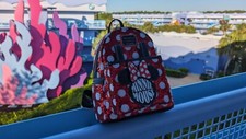 Disney Parks Loungefly Minnie Mouse Sequin Polka Dot Mini Backpack Red - NEW