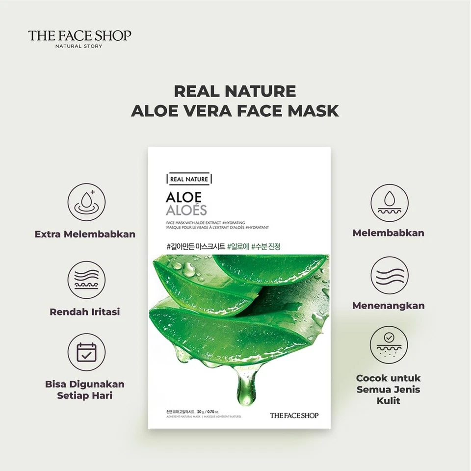 4 Packungen @20 Gramm Real Nature Aloe Vera Extrakt Maske Blatt kostenloser Versand - Bild 3 von 4