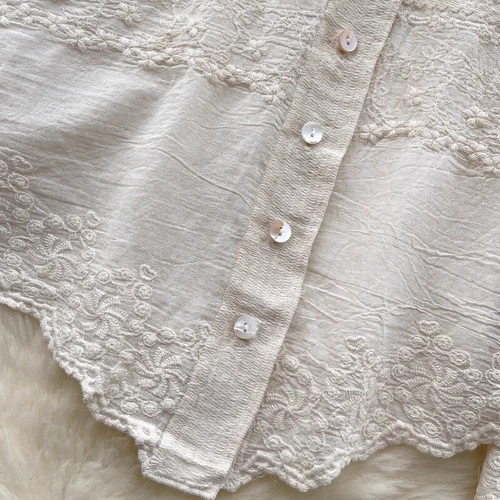 Lady Blouse Shirt Top Lace Floral Embroidery Button Ethnic Long Sleeve Basic New - Picture 11 of 31