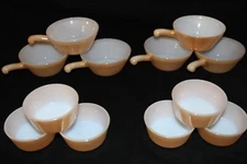 6 Fire King Oven Ware Peach Soup Bowls w/Handle Plus 6 Custard Cups