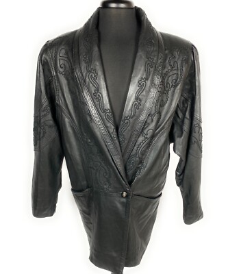 Echt Leder Mens Biker Euro Leather Coat One Button Jacket Black Size L