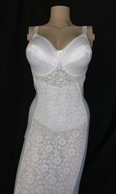 38 D NOS VTG Satin Lace Bra Girdle Full Slip Spandex One Piece Body Shaper