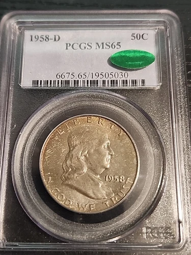1958 D Franklin Silver Uncirculated Half Dollar PCGS MS65 CAC Toned Free Shippin