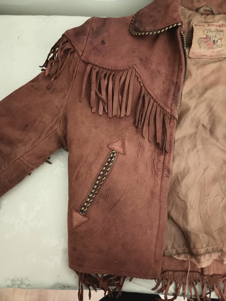 Abrigo Chaqueta Vintage Años 50 Roy Rogers Niños Western Buckskin Cuero Gamuza Flecos Foto 4 de 4