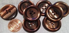 8 Large Pearlized Brown Plastic Sew-through Coat Buttons 1" 25.5mm 7674