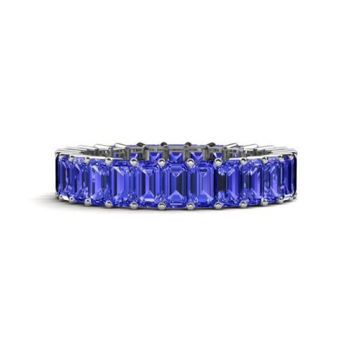 Emerald Cut Tanzanite 6 7/8 ctw Eternity Band Stackable Sterling Silver Ring - Picture 1 of 5